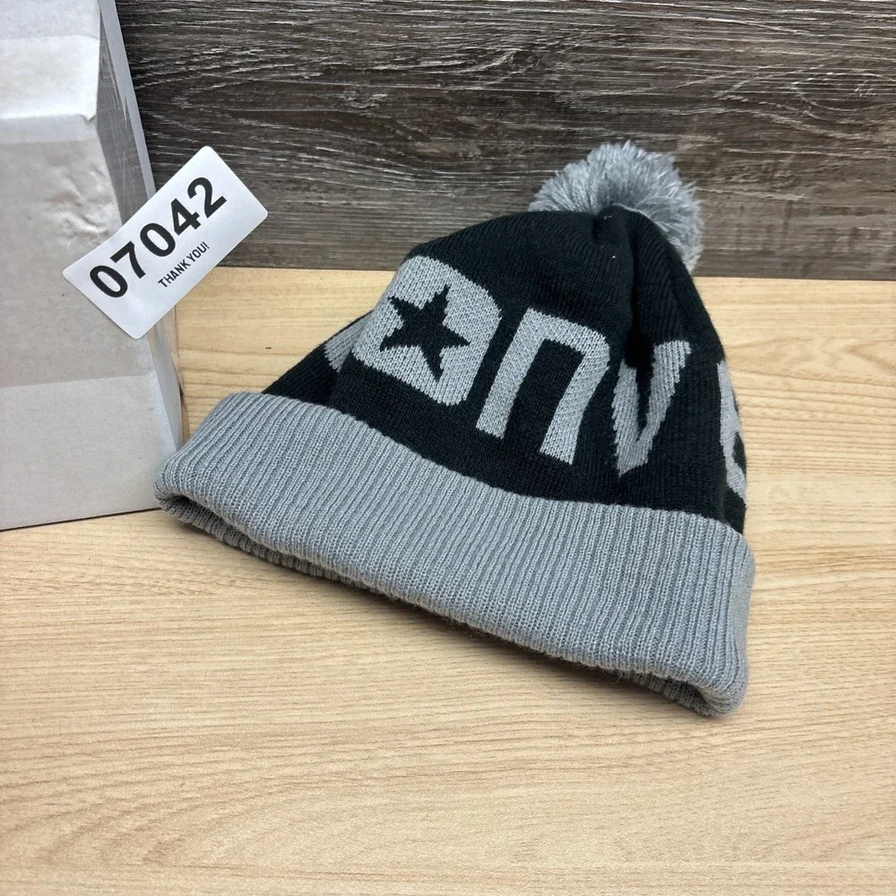 Converse Hat Beanie Youth One Size Gray Black Stocking Cap Boys‎